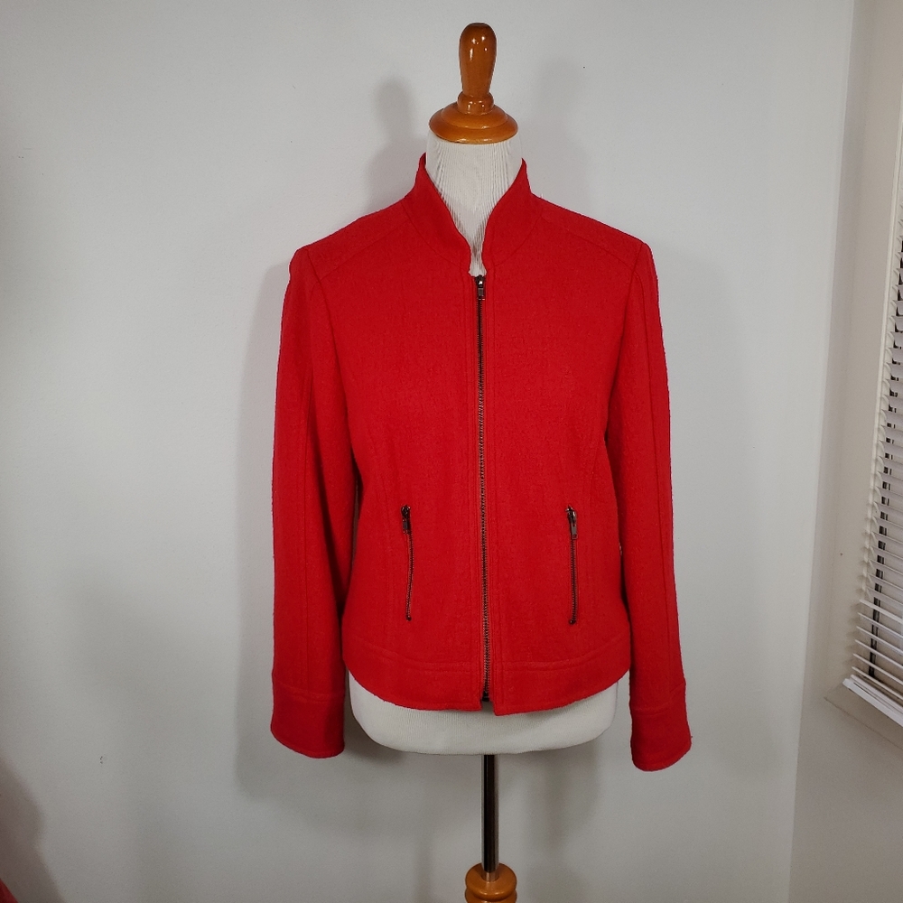 Womans Red Zip Up Jacket Relativity Size 10P Holiday Jacket